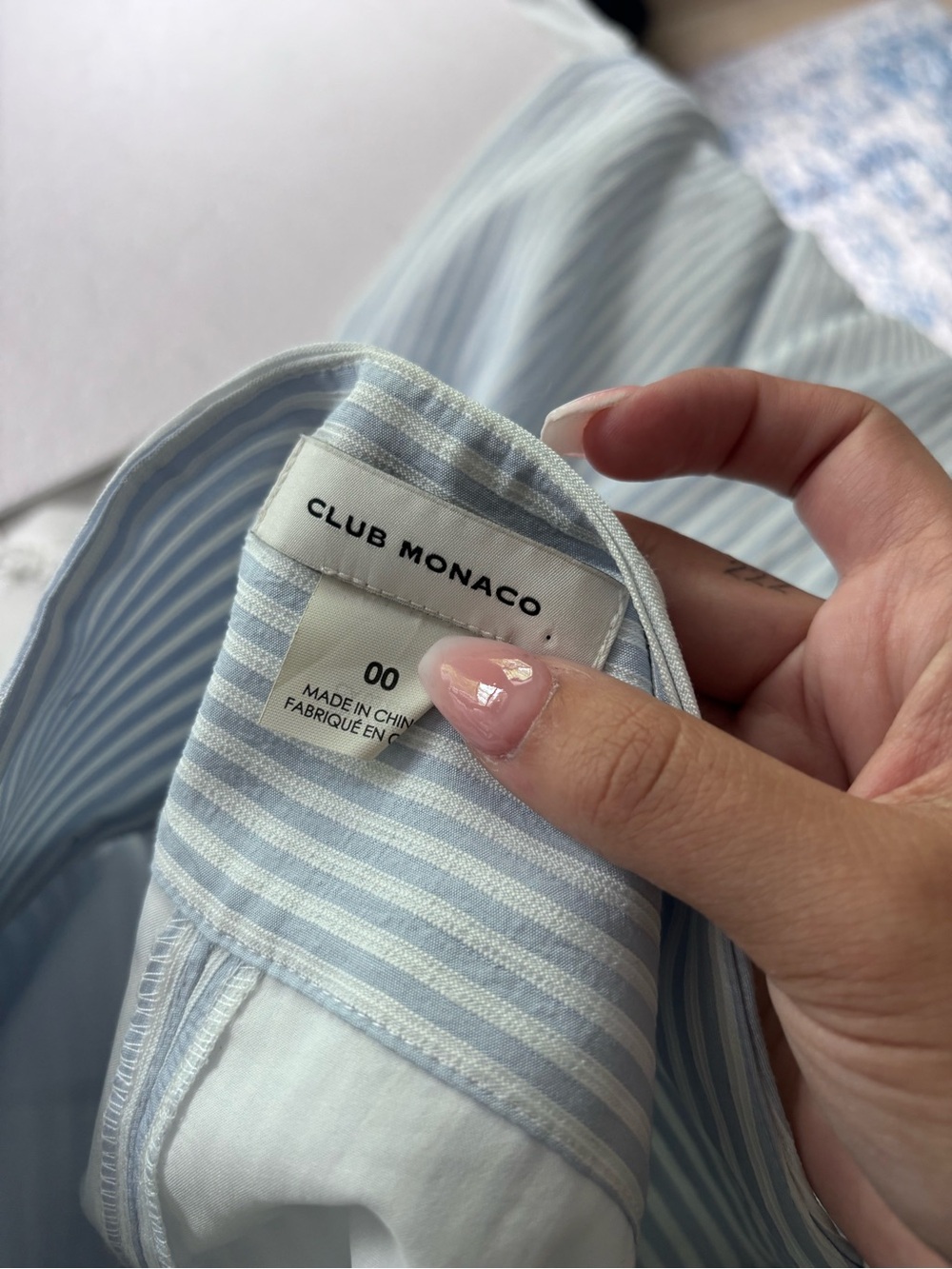 Club Monaco Light Blue Pinstripe Braynna Wide Leg Pant - Picture 2 of 3